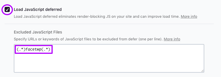 FacetWP and the WP Rocket Load JavaScript deferred setting