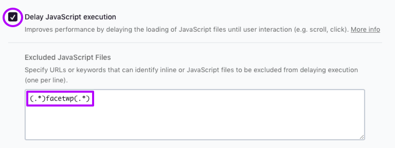 FacetWP and the WP Rocket Delay JavaScript execution setting