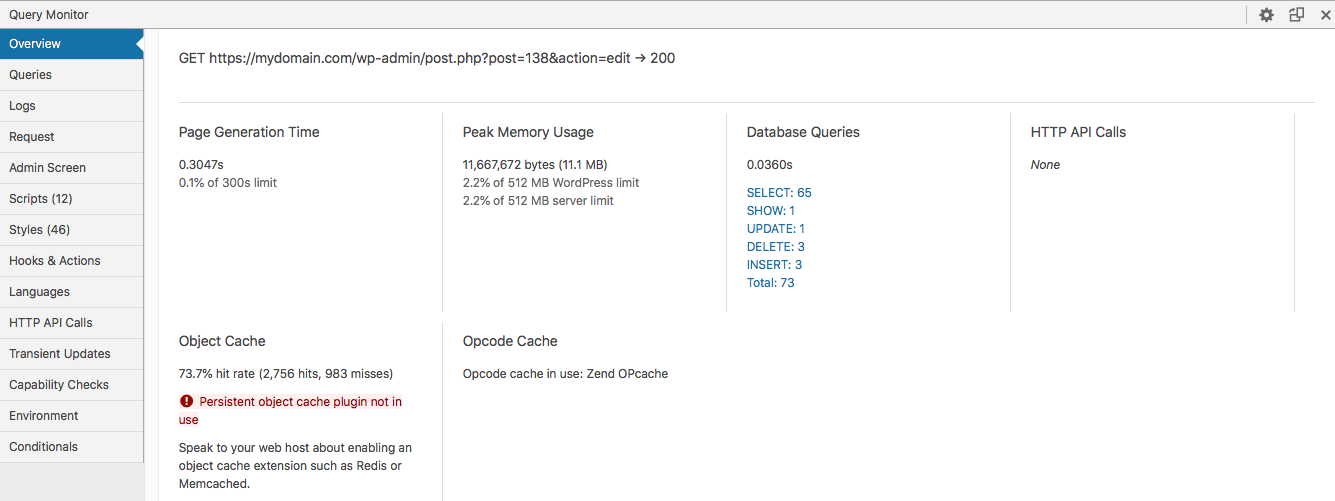 Query Monitor Overview panel