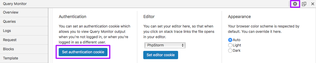 Query Monitor settings