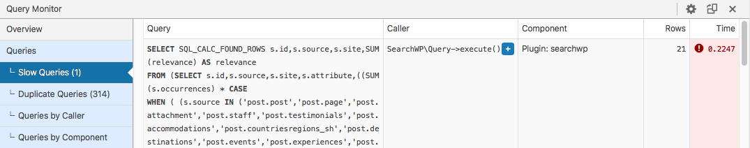 Analyzing slow queries with Query Monitor