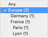 Dropdown hierarchical facet with three levels