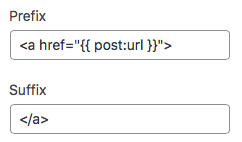 Add a post link to listing builder items with the Prefix and Suffix fields.