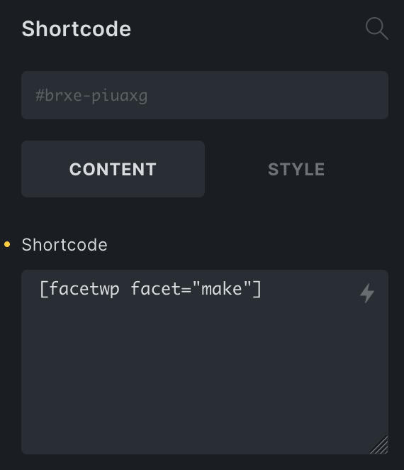 Bricks - paste facet shortcodes into a Shortcode element