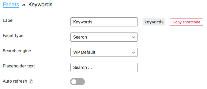 Search facet with the name keywords.