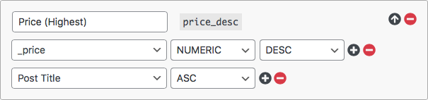 Sort facet option: sort by a price custom field and then post title.