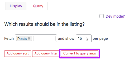 Listing builder - Query tab - convert to query args.
