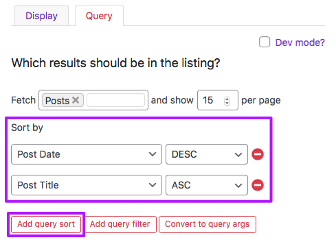 Listing builder - Query tab - define sorting rules.