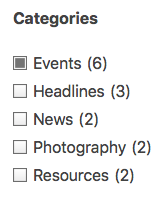 Events category pre-selected in a categories facet