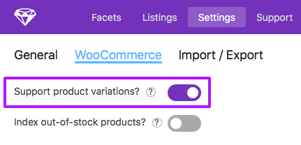 Using FacetWP with WooCommerce - The Support product variations? setting.