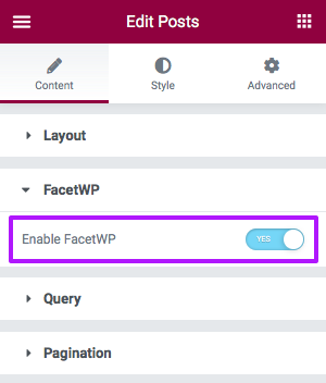 How to Enable FacetWP in a supported Elementor listing widget.