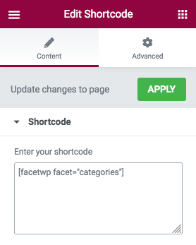 How to use an Elementor Shortcode widget to add facets or listings.
