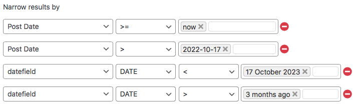 Listing builder - Query tab - query filter - valid date values.