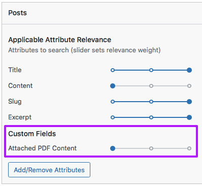 Step 2: Set relevance weight for the 'Attached PDF Content' Custom Field