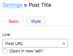 The Link setting in a Button, Featured image, Post Title, or Custom field item in the Listing Builder.