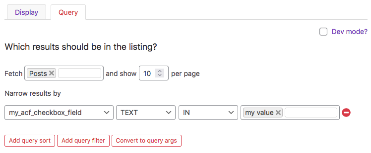 Using an ACF Checkbox field as query filter.