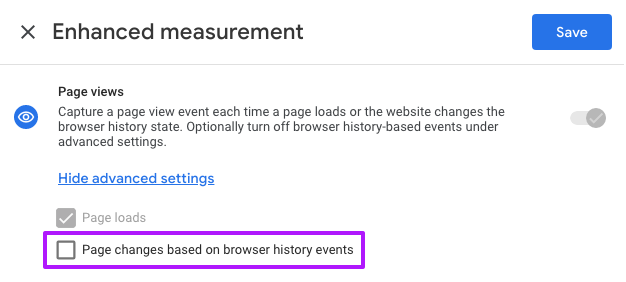 Disabling Google Analytics 4 'Advanced measurement' - 'Page changes based on browser history events' setting.