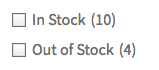 A stock status facet with 'Stock Status' as Data Source.