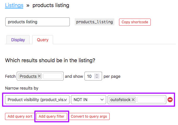 Using a product_visibility tax_query in the Listing Builder