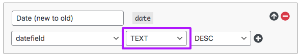 Use TEXT as the field type for sorting by a custom date field.