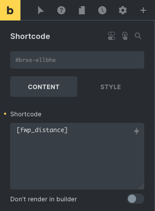 Display the post distance with a custom shortcode in a Bricks Shortcode block.