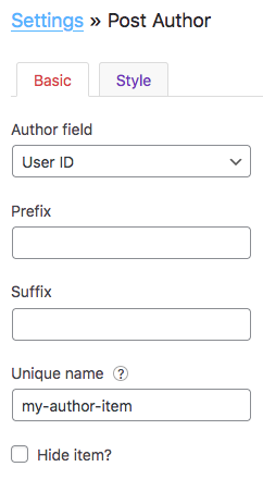 A Post Author builder item returning the author ID.