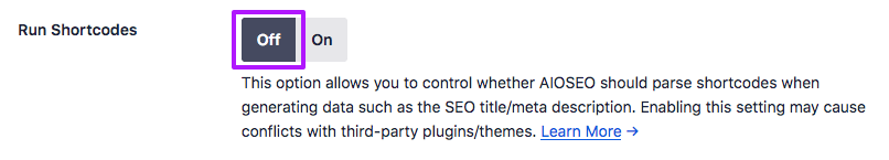 Disable shortcode parsing by AIOSEO.