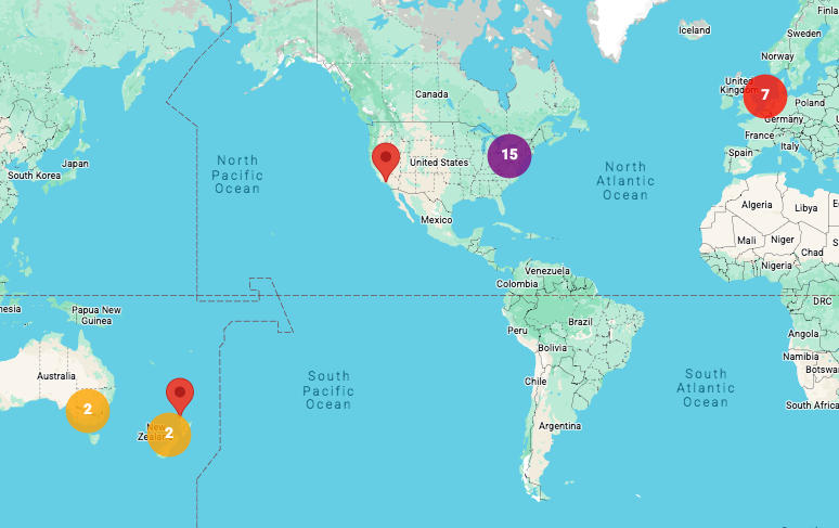 Custom renderer with circular SVG icons (option 1) in a range of colors based on the number of markers in a cluster.