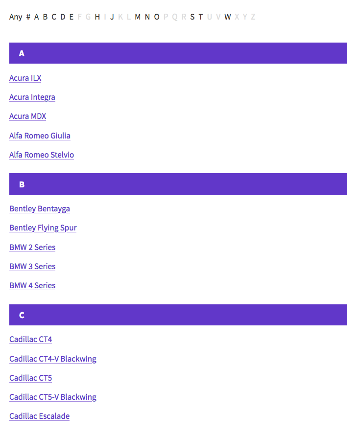 Insert A-Z letter headings in the listing.