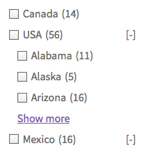 Show more/less toggle links on hierarchical child levels of a Checkboxes facet.