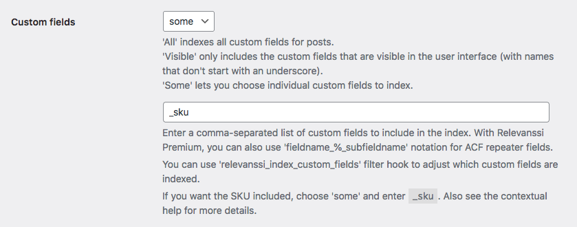 How to let Relevanssi index the SKU.