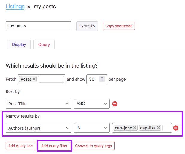 Filter posts by co-author in a Listing Builder listing.