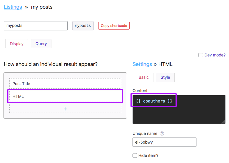 Display co-authors in a Listing Builder item with a custom dynamic tag.