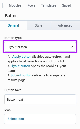 Add a flyout button with a Beaver Builder FacetWP Button module.