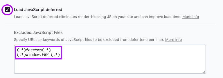 FacetWP and the WP Rocket Load JavaScript deferred setting